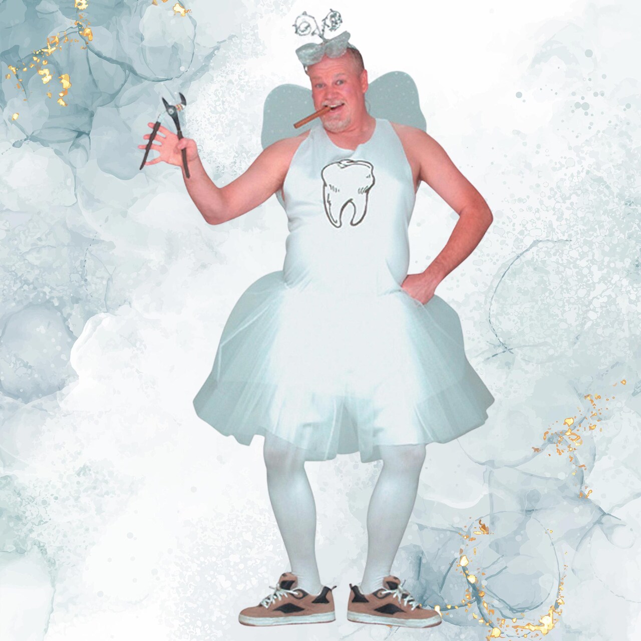 Adult Tooth Fairy Costume White Tulle Skirt Wings and Headpiece Outfit